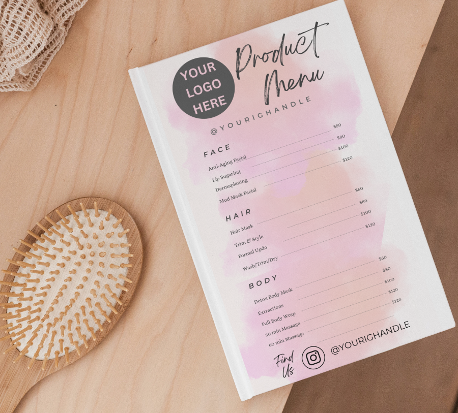 Soft Pink Instant Download Template Small Business Product Menu